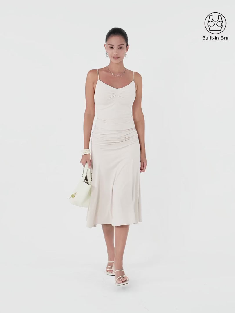 OGLmove Front Tucked Spaghetti Brami A-line Midi Skirt 2-Piece Set