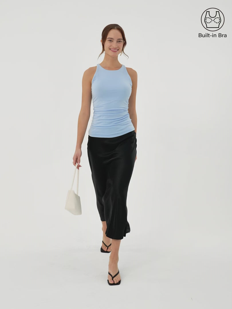 OGLmove Back Smoothing Ruched Sleeveless Bandless Bra Top