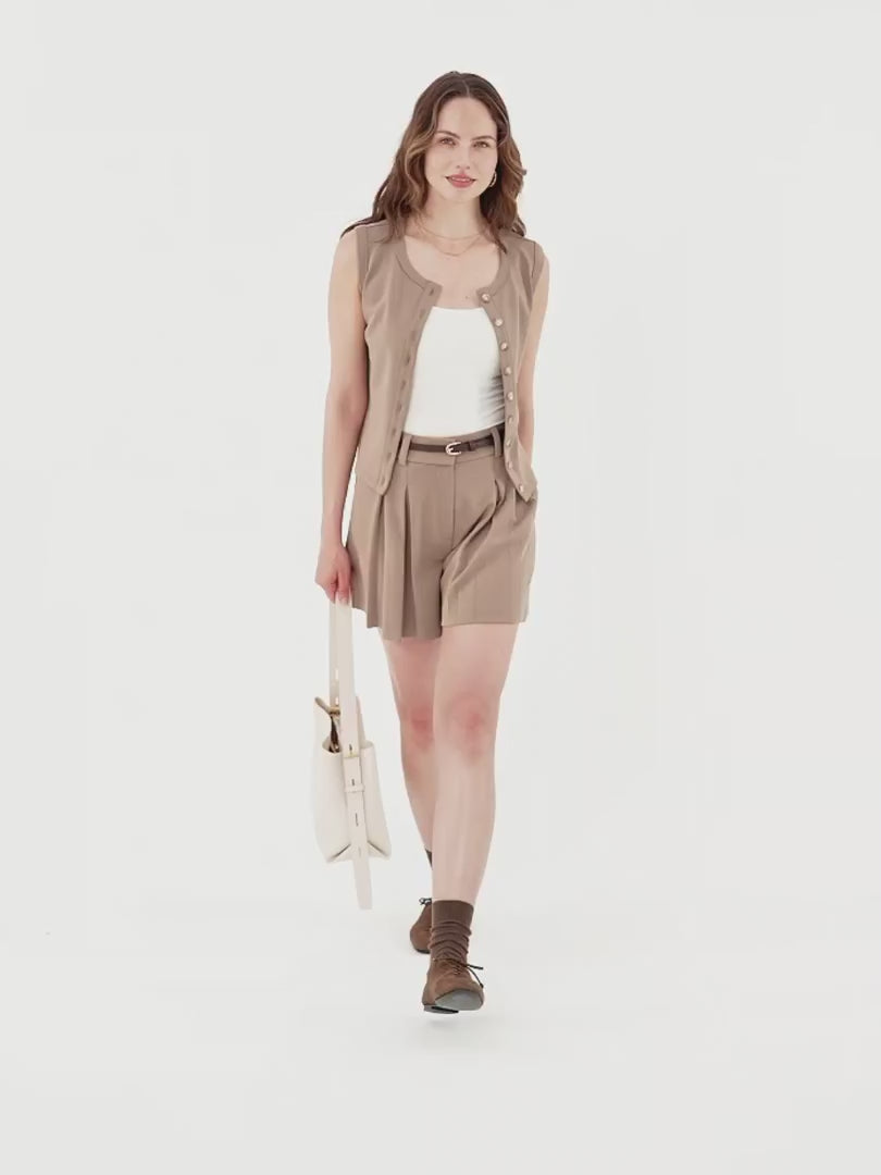 OGLmove Sandwashed Modal High Rise A-Line Pleated Shorts