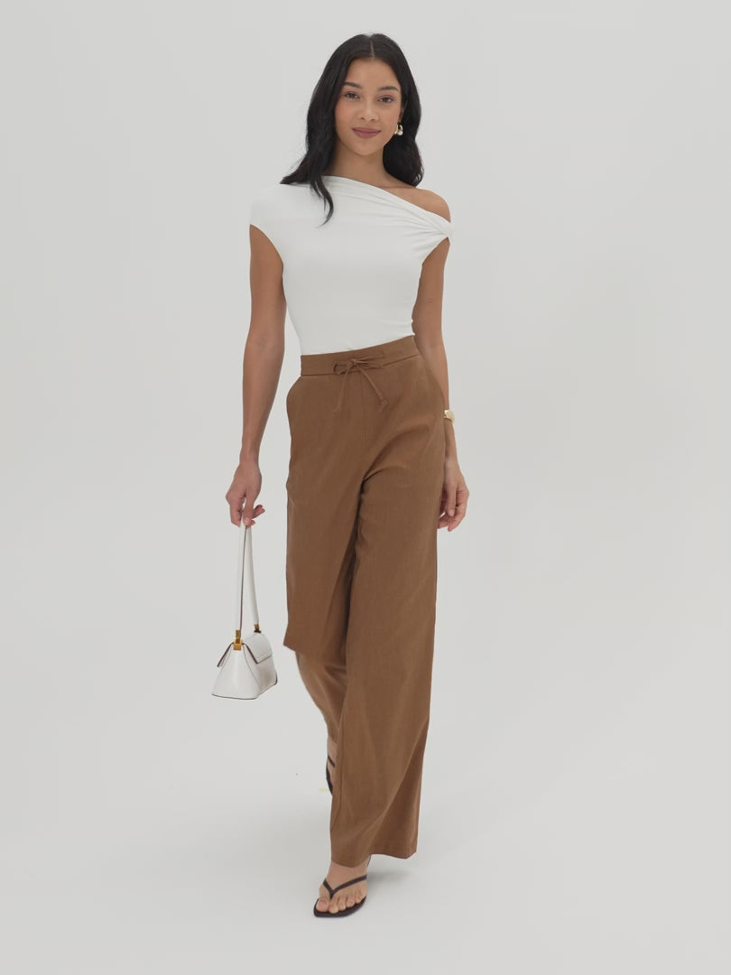 OGLmove Linen Drawstring Wide Leg Pant with Pockets