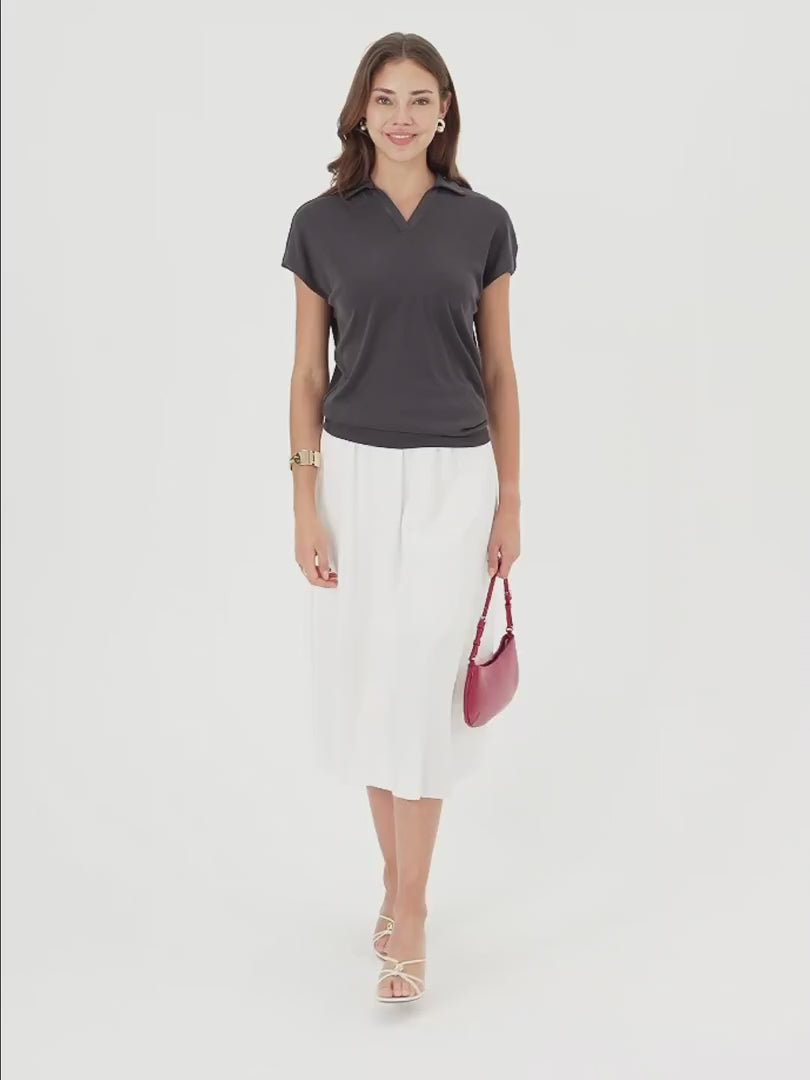OGLmove Sandwashed Modal Polo Neck Cap Sleeve Top