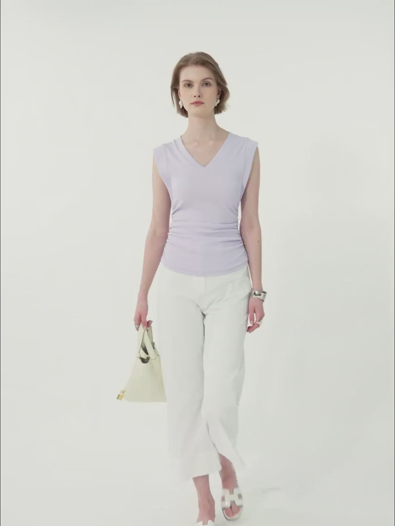 OGLmove Stretch Cotton V-Neck Side Ruched Muscle Bra Top