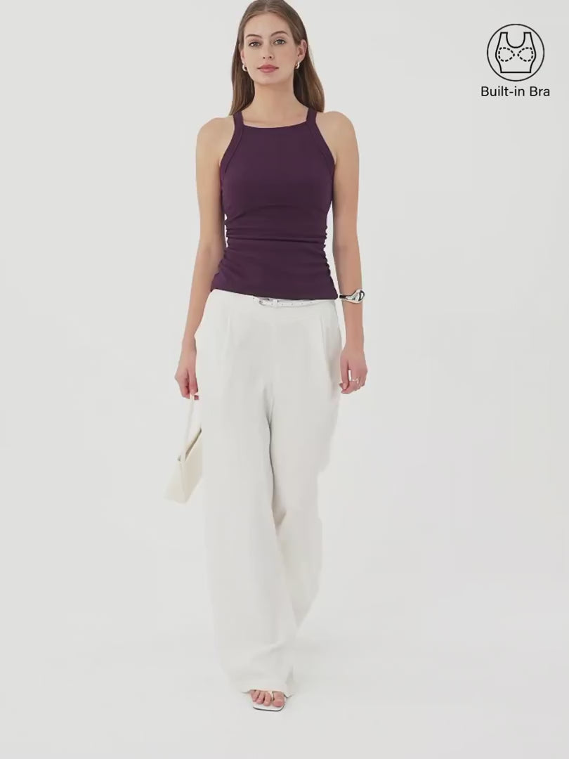 OGLmove Plantive Square Neck Ruched Rib Bra Tank