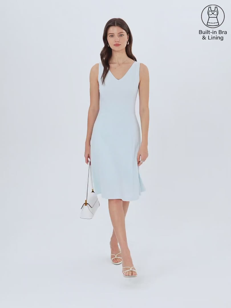 OGLmove Stretch Ponte V-Neck A-Line Midi Bra Dress