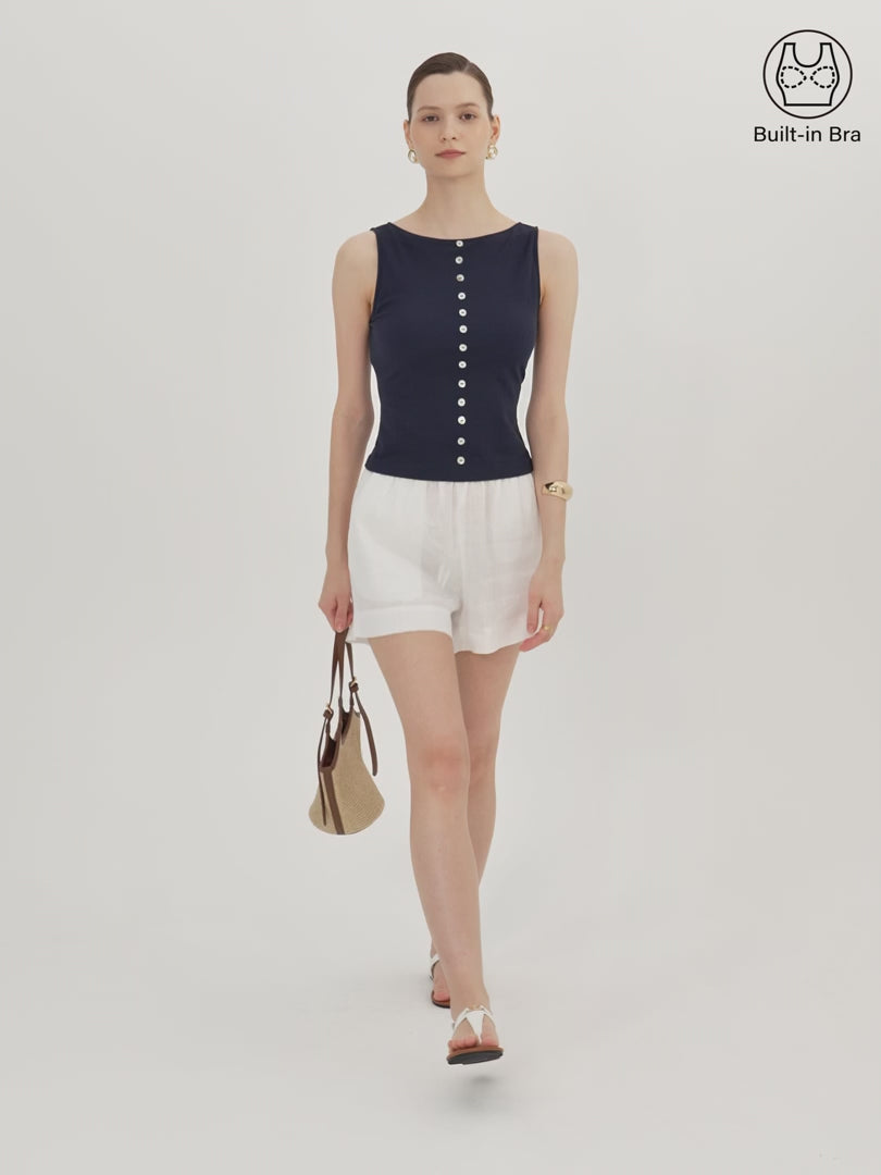 OGLmove Cotton-Linen Boatneck Cropped Bra Top