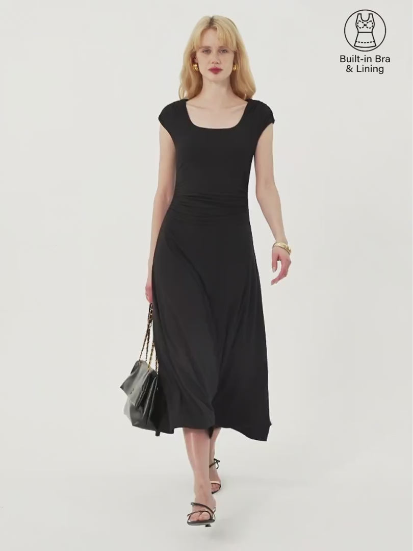 OGLmove Women's Cooling Square Neck Ruched Midi Bra Dress
