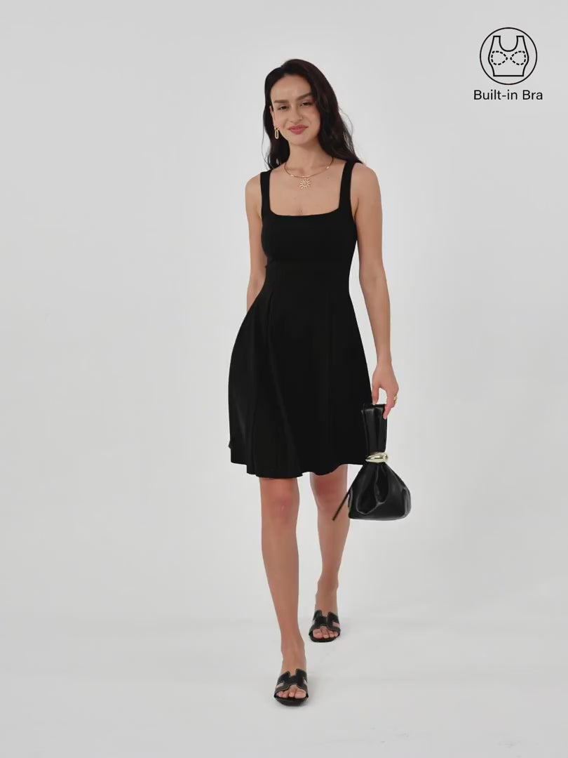 OGLmove Women's Square Neck Fit-and-Flare Mini Bra Dress