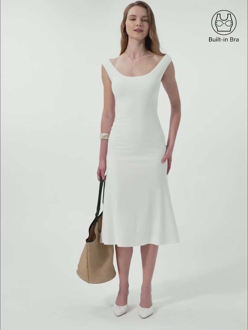 OGLmove Women's Scoop Neck Midi Low Back Bra Dress