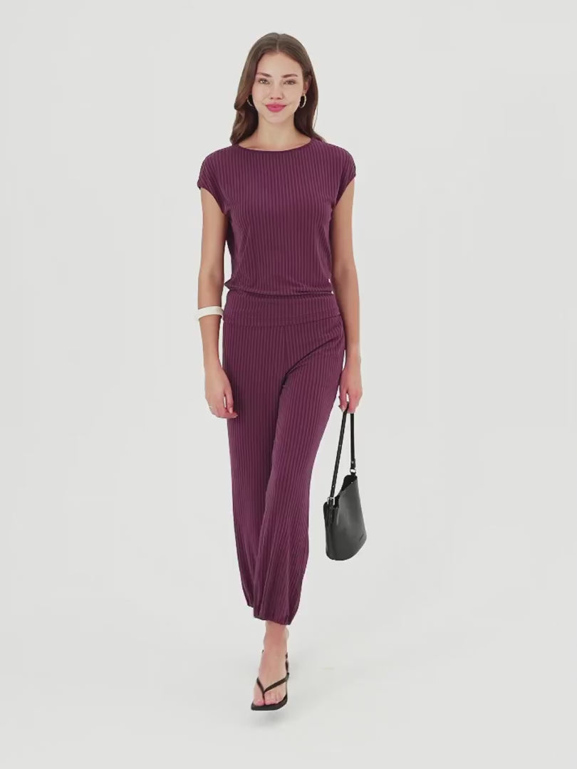 OGLmove Wrinkle-Free Cap Sleeve Top & Mid-Rise Cropped Pants Set