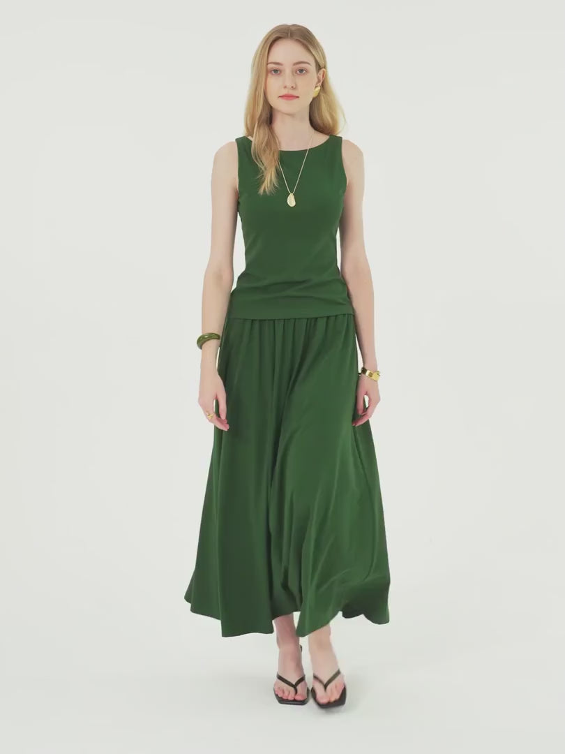 OGLmove Stretch Cotton Maxi Umbrella Skirt with Pockets
