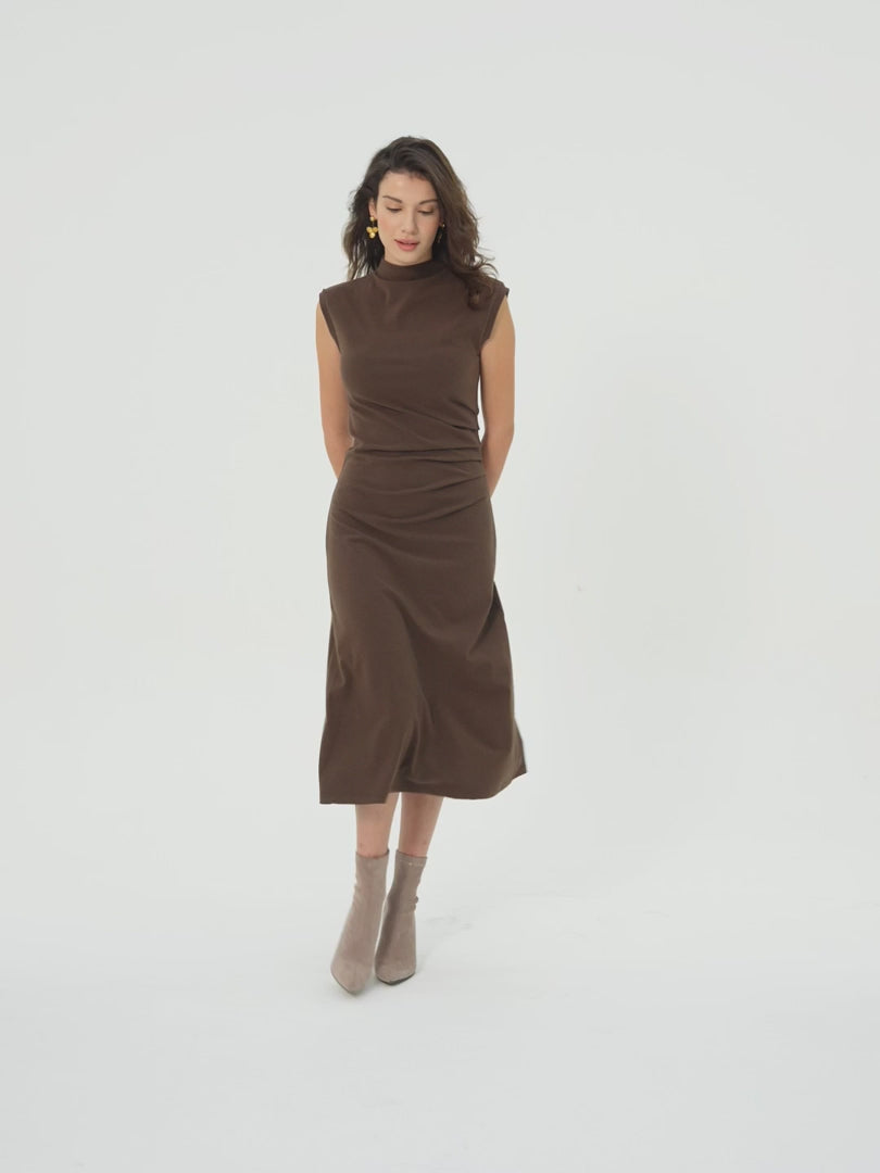 OGLmove Mockneck Tucks Midi Dress