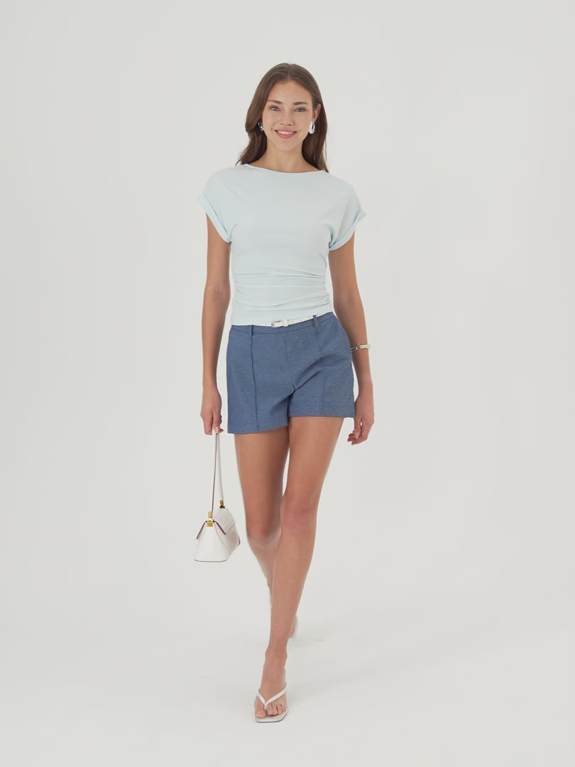 OGLmove Linen-Like Mid Rise Pintuck Shorts with Pockets