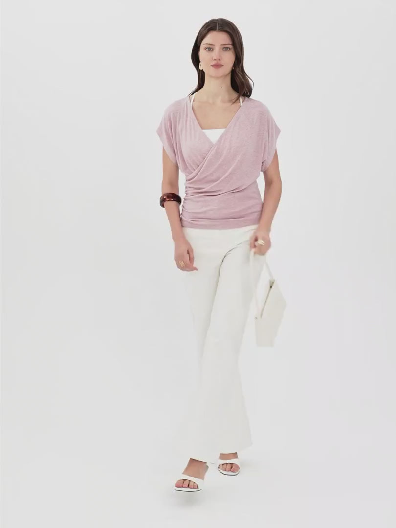 OGLmove Lyocell Blend Ruched Surplice Short Sleeve Top