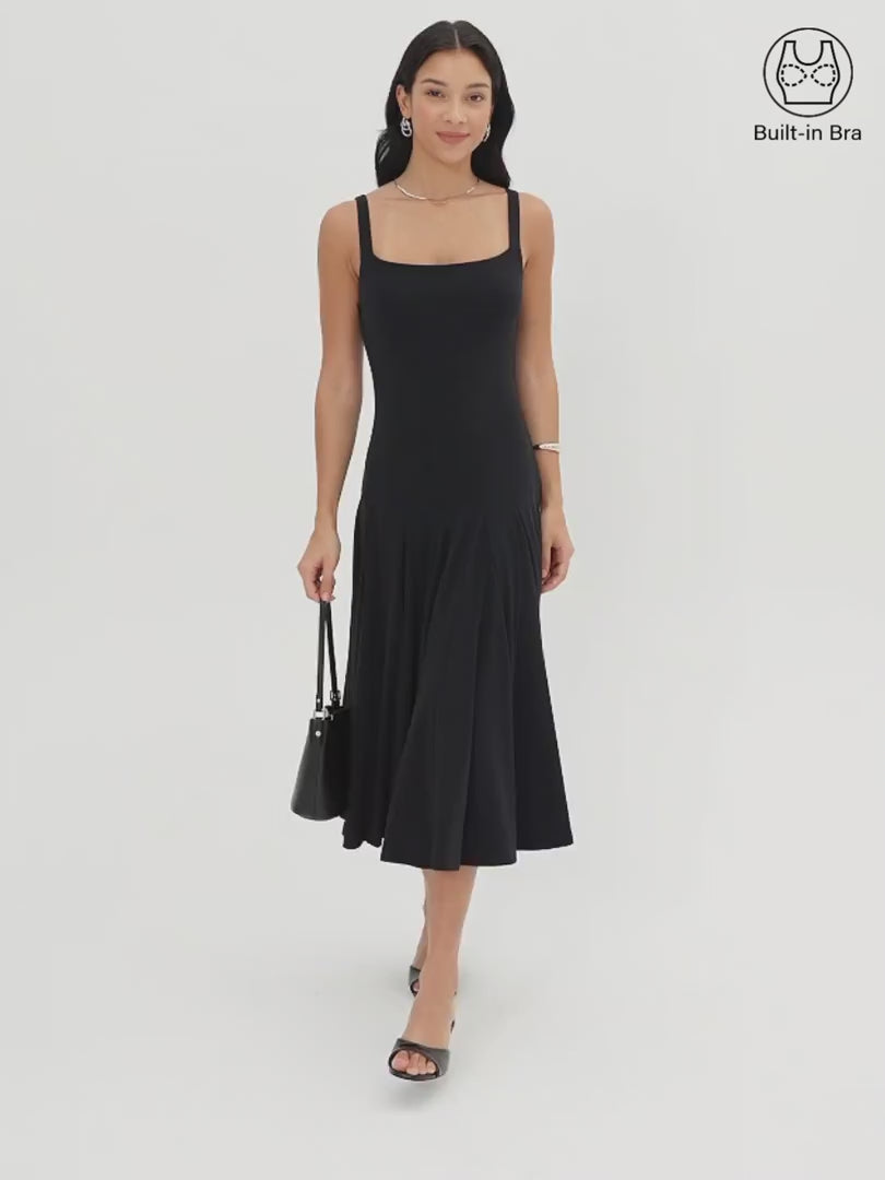 OGLmove Women's Square Neck Sleeveless Midi Bra Dress