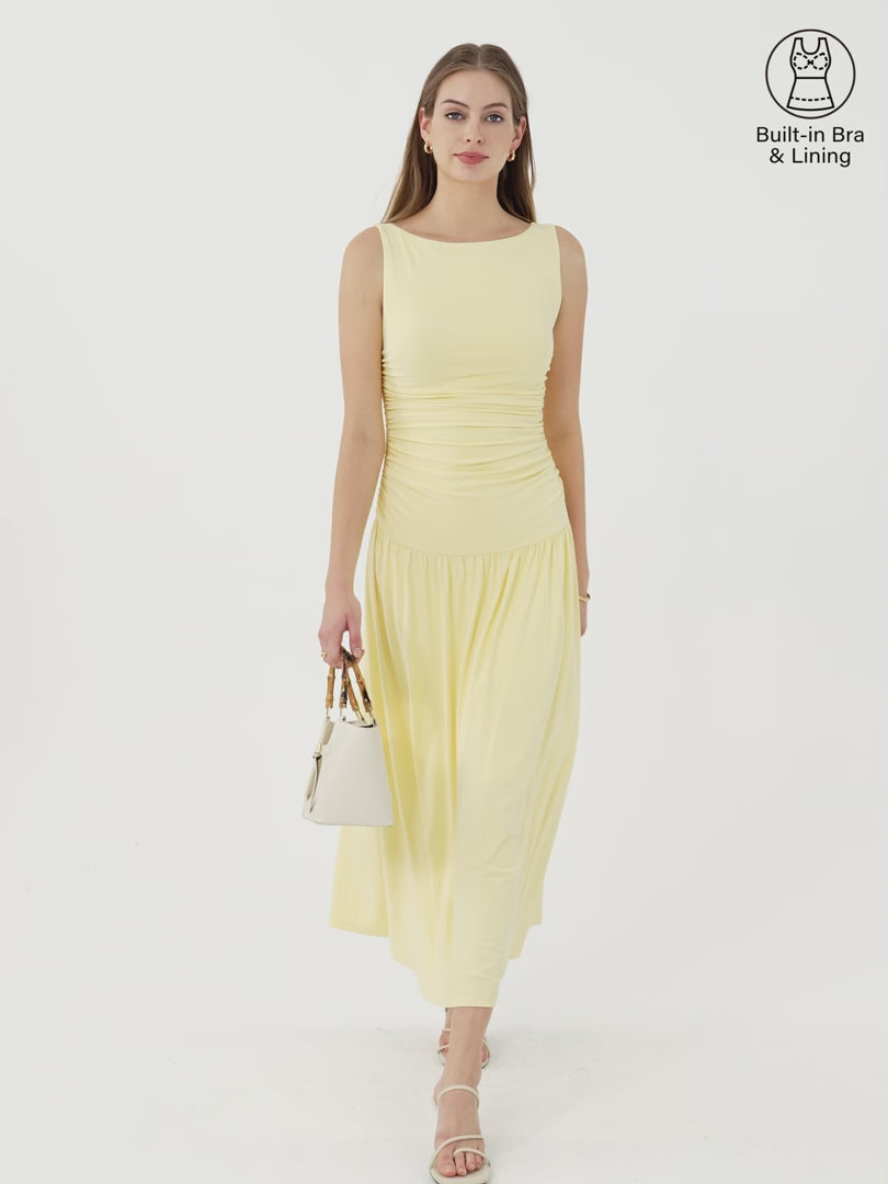 OGLmove SkinKiss Cooling Boatneck Ruched Midi Bra Dress