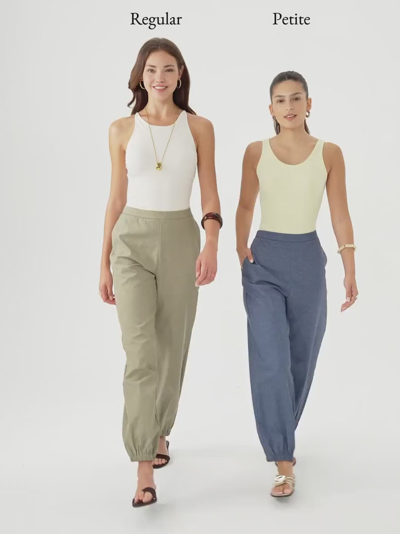 OGLmove Linen-Like High-Rise Balloon Jogger Pants with Pockets