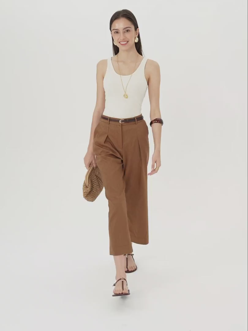 OGLmove Linen Lyocell Blend High Rise Cropped Wide Leg Pant