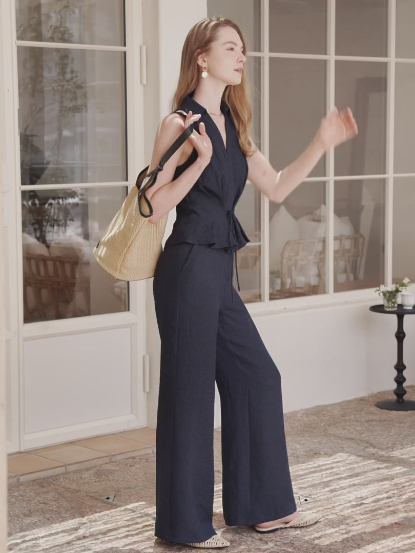 OGLmove European Linen Mid Rise Flared Pant with Pockets
