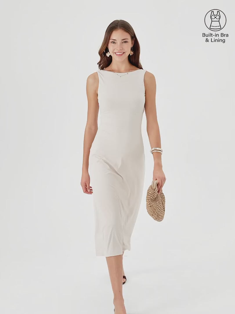 OGLmove Boatneck Open-Back Flowy Midi Bra Dress