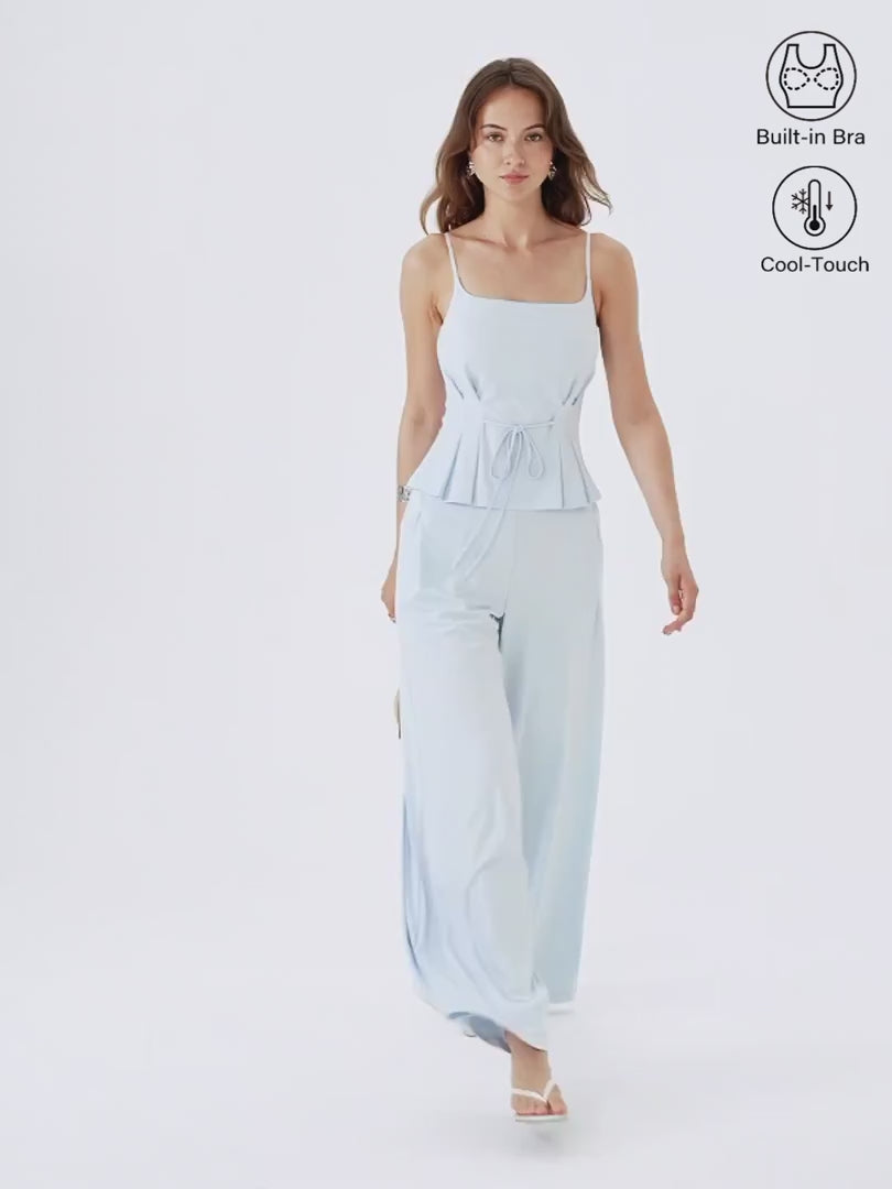 OGLmove 2Pcs Set Spaghetti Bra Top, Wide Leg Pants