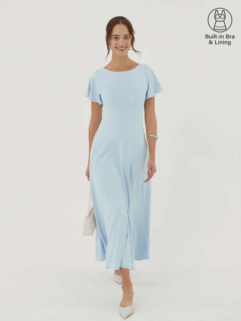 OGLmove Women's Boatneck Fit-and-Flare Maxi Bra Dress with Pockets