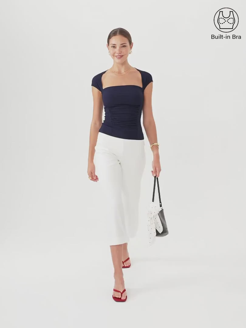OGLmove SkinKiss Square Neck Cutout Back Ruched Bra Top