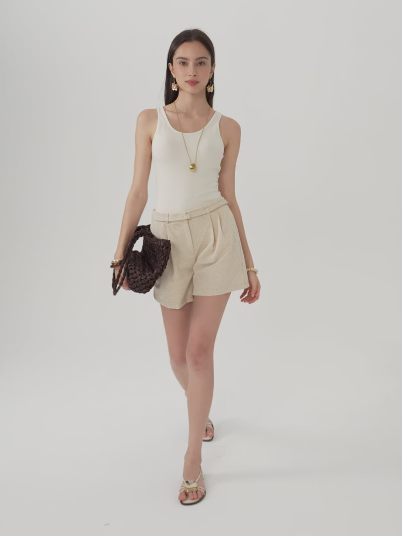 OGLmove Linen-Like Mid Rise Wide Leg Shorts with Pockets