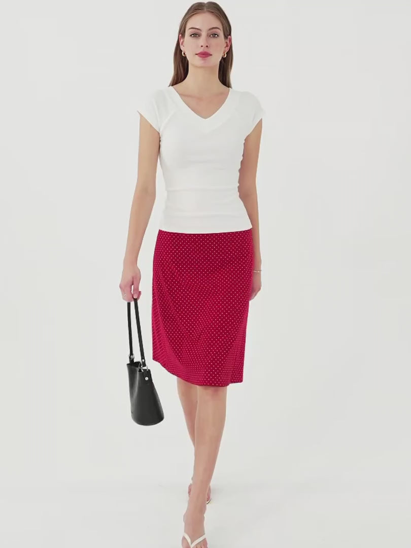 OGLmove Stretch Cotton Polka Dot A-Line Flare Skirt