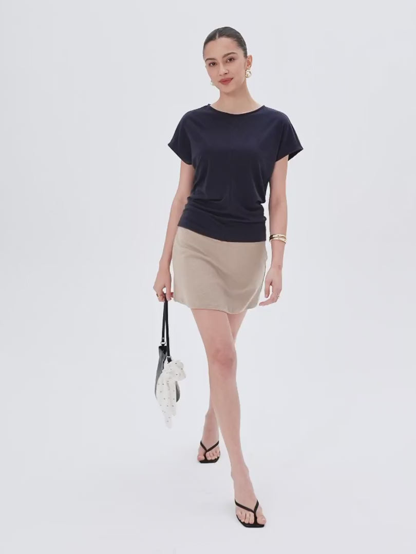 OGLmove Linen-Blend Round Neck Relaxed Summer Top