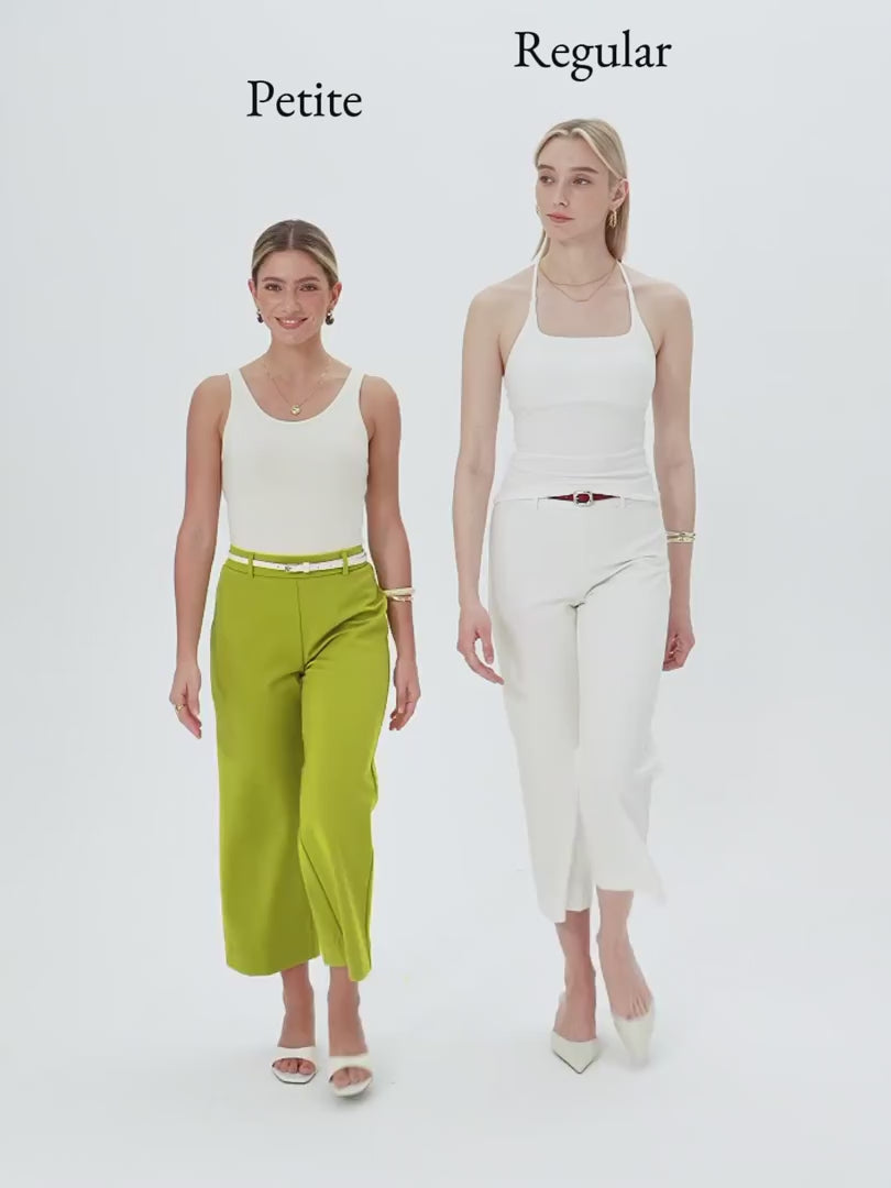 OGLmove Not-See-Thru Mid Rise Cropped Wide Leg Pants with Pockets