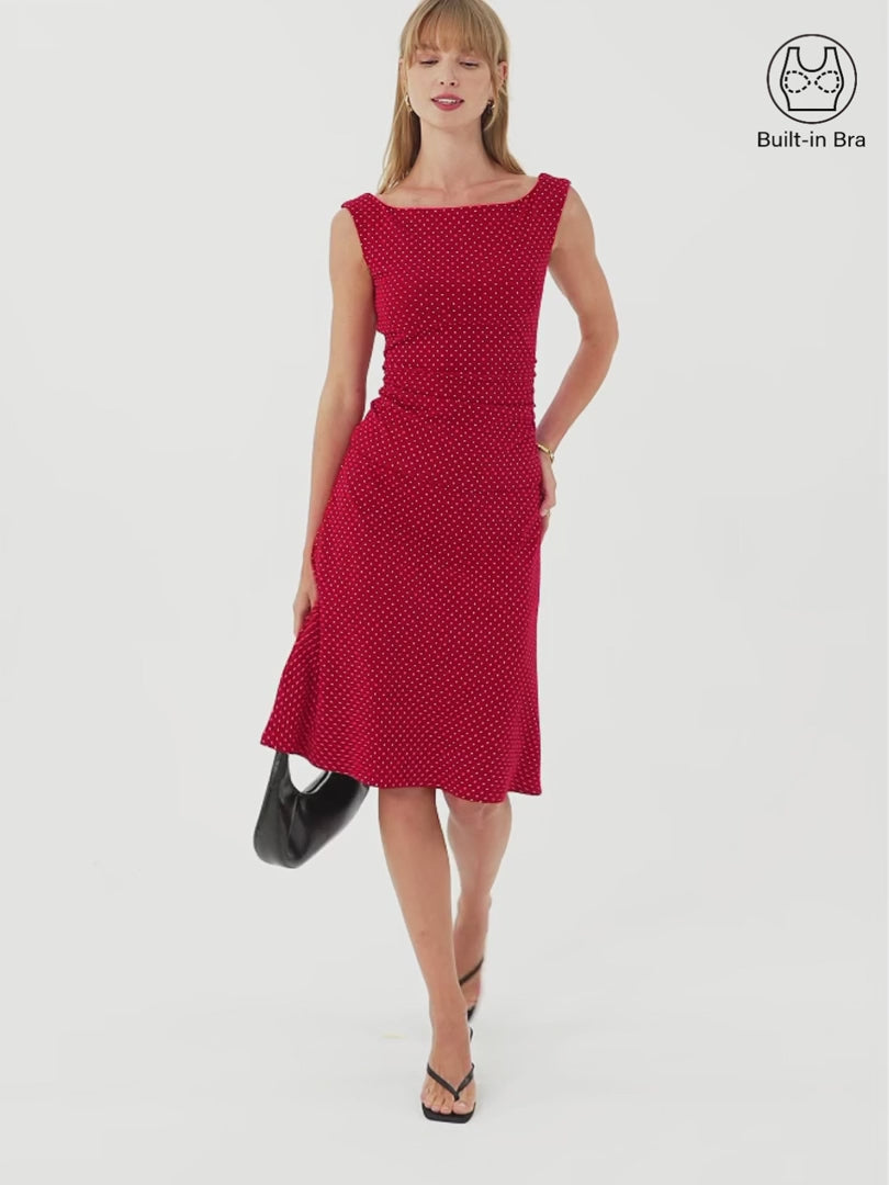 OGLmove Polka Dot Boatneck Bra Top & A-Line Flare Skirt Set