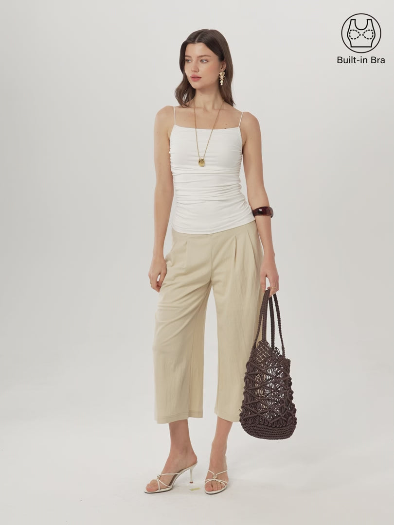 OGLmove Square Neck Ruched Spaghetti Bra Top