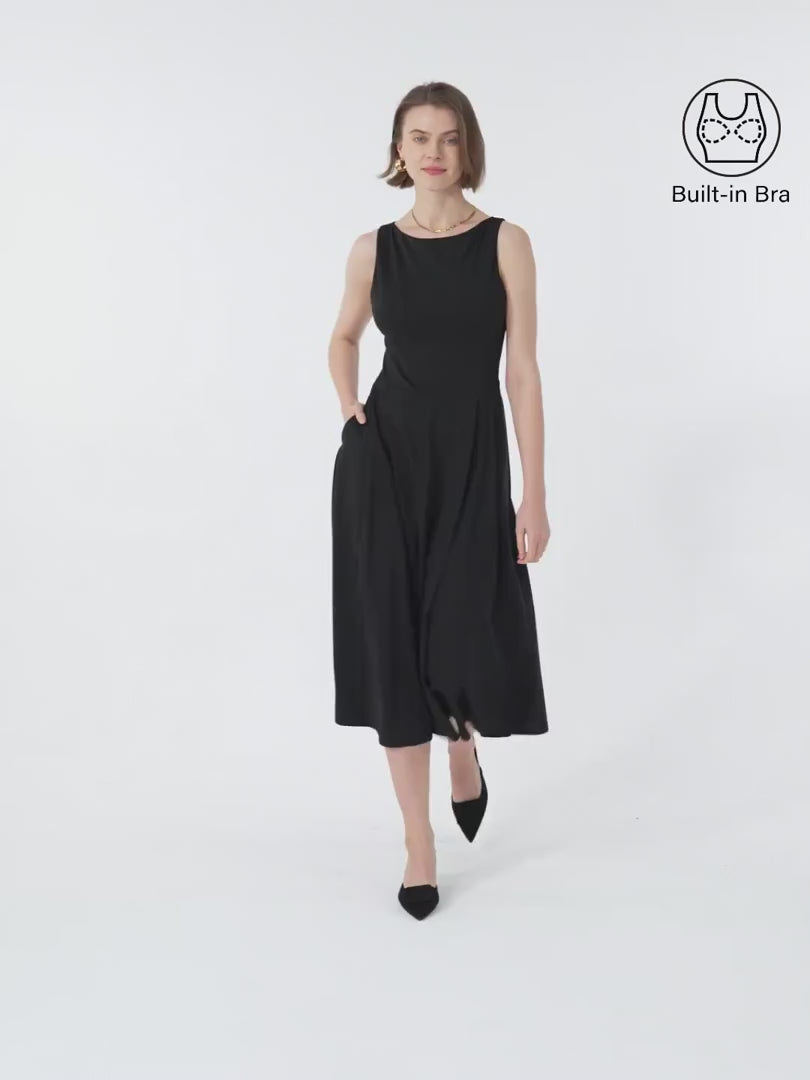 OGLmove Boatneck Bamboo Ponte Bra Midi Dress with Pockets