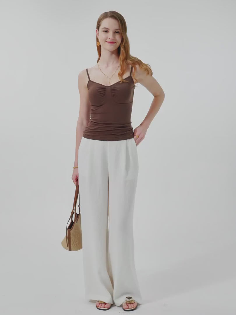 OGLmove Breezy Linen Mid Rise Wide Leg Pant With Pockets