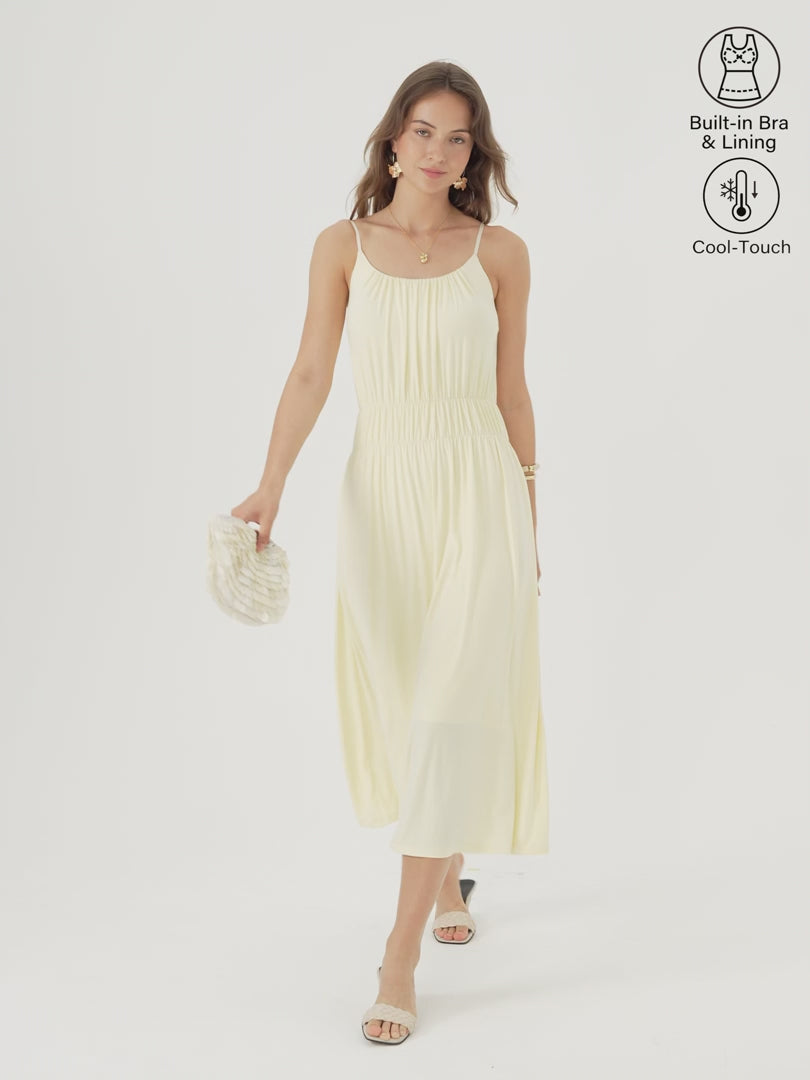 OGLmove Vacay Gathered U-Neck Spaghetti Midi Bra Dress with Pockets