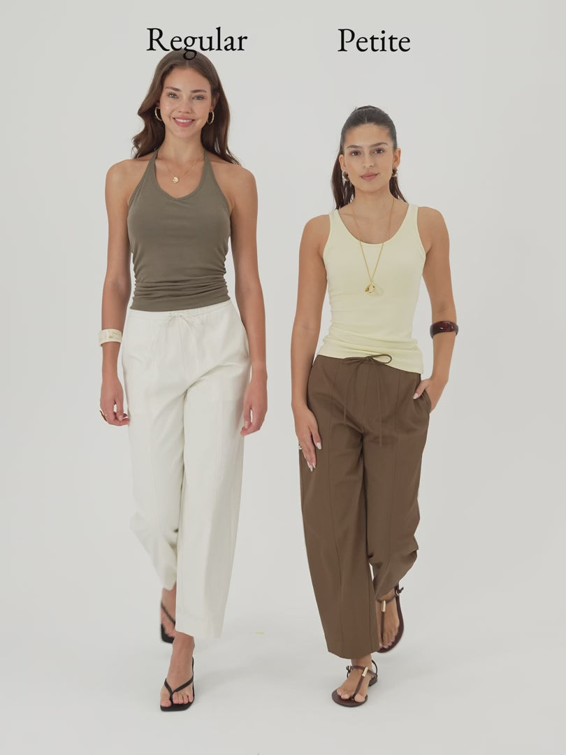 OGLmove Women's Mid Rise Tapered Leg Linen-Like Travel Pants