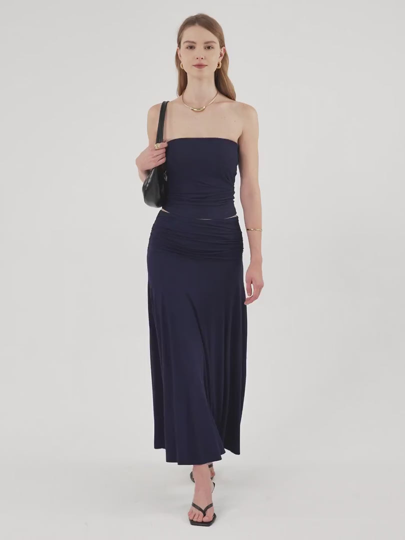 OGLmove Mid Rise A-Line Ruched Maxi Skirt