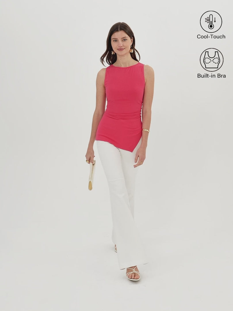 OGLmove Boatneck Ruched Asymmetrical Bra Top