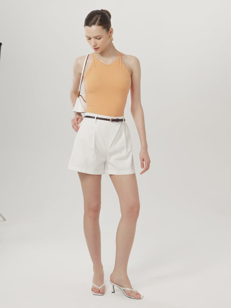 OGLmove Linen-Like High-Rise A-Line Shorts with Pockets