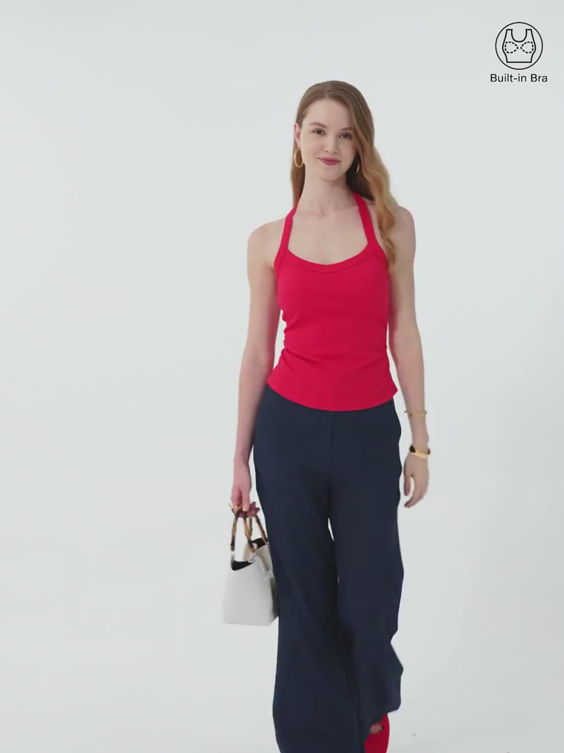 OGLmove Halter Neck Side Ruched Ribbed Bra Tank