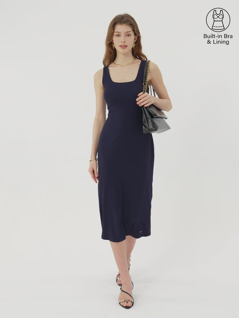 OGLmove Women's Back Smoothing Bandless Square Neck Midi Bra Dress