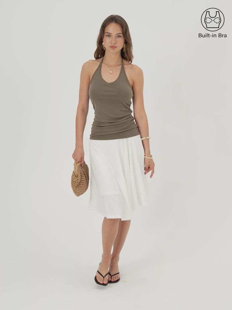 OGLmove Modal Halter Neck Open Back Ruched Bra Top