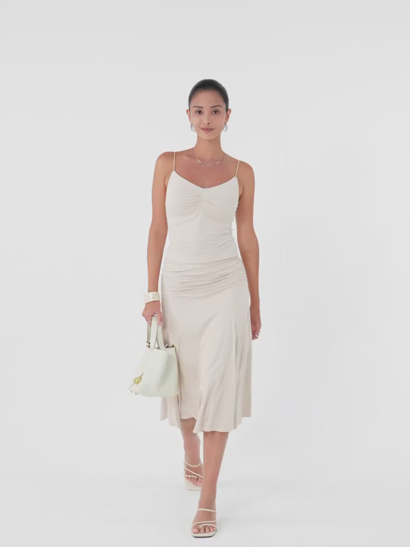 OGLmove Flowy Side Ruched A-Line Midi Skirt