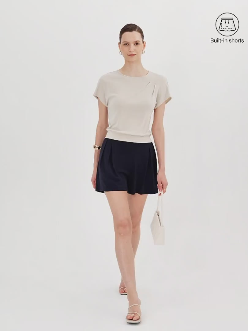 OGLmove Stretch Ponte Pleated Wide Leg Shorts