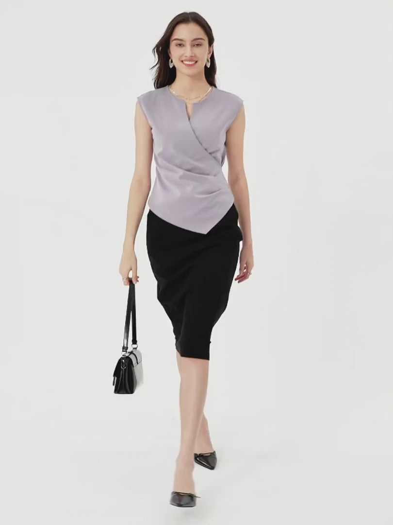 OGLmove Surplice Wide Shoulder Tucked Angled Tank Top