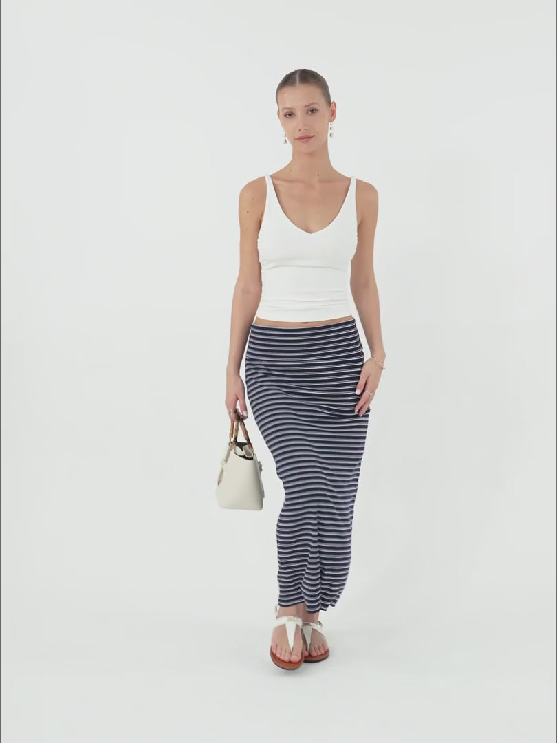 OGLmove Low Rise Folded Waist Striped Midi Skirt