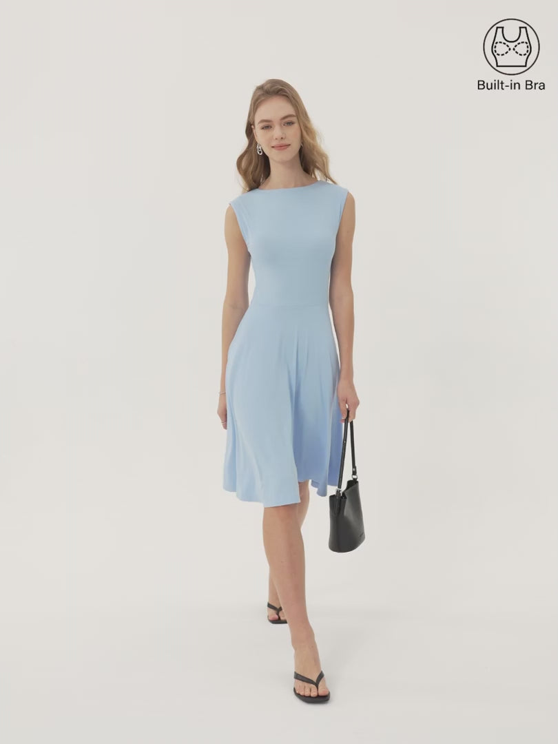 OGLmove Women's Boatneck Wide Shoulder Bra Dress with Pockets