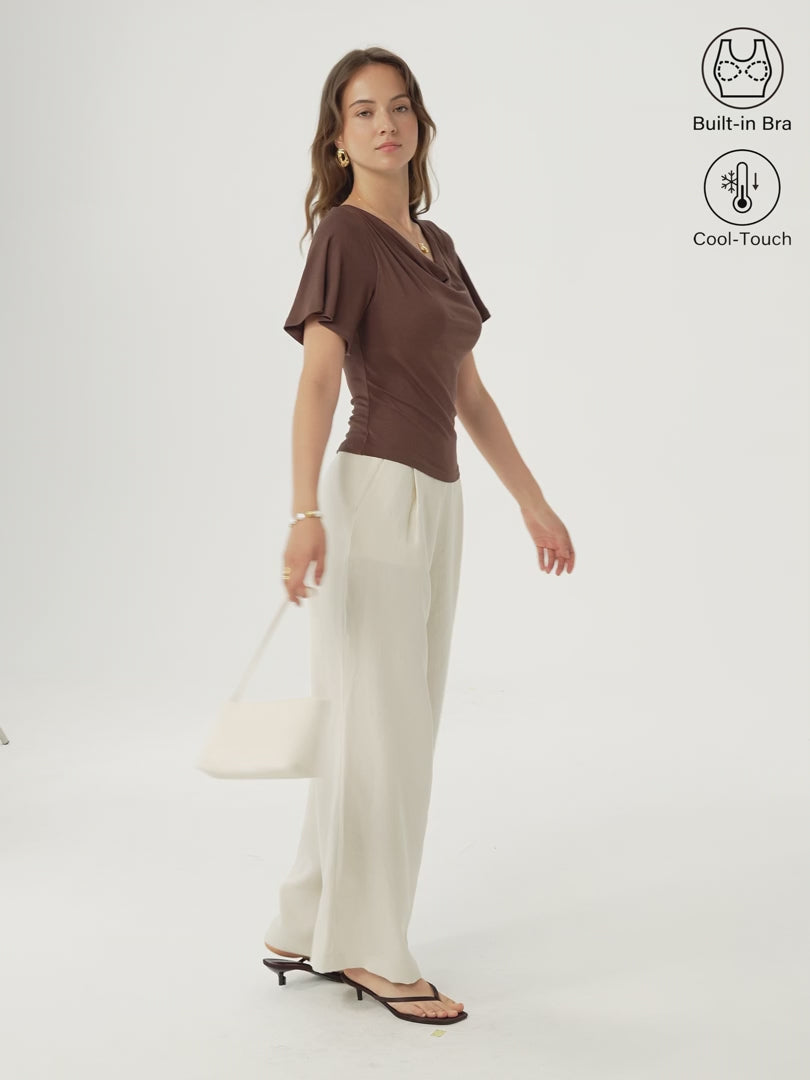 OGLmove CoolTouch Cowl Neck Flutter Sleeve Bra Top