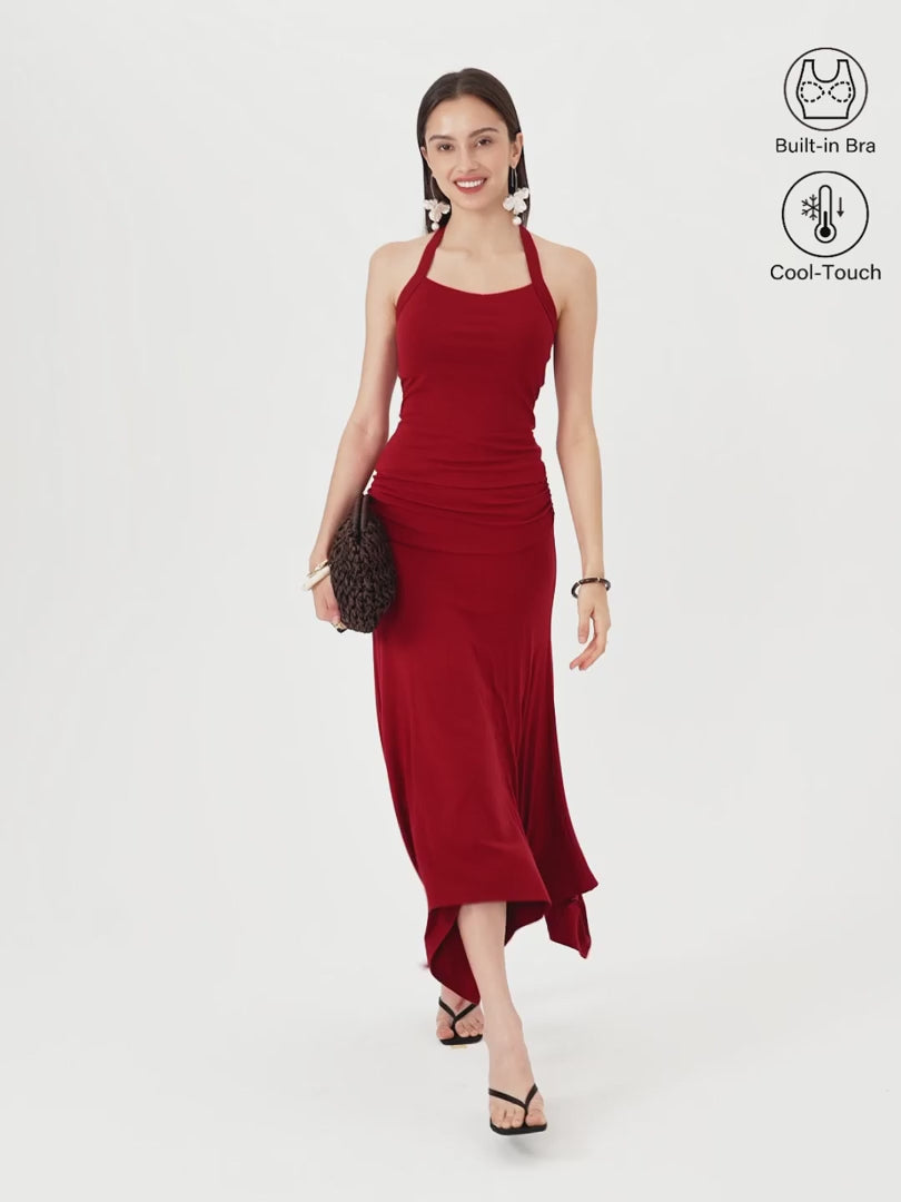 OGLmove Sleek Halter Bra Top and Handkerchief Hem Skirt Set