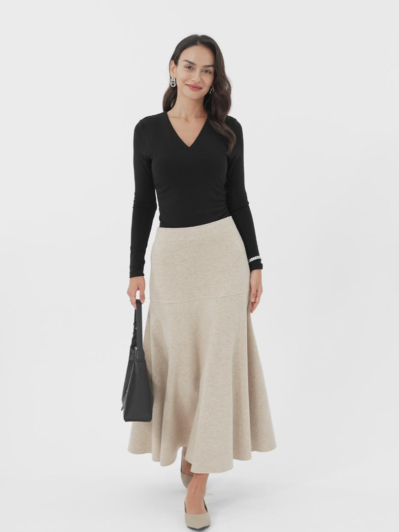 OGLmove FuzzLuxe Flared Maxi Skirt Heather Morganite